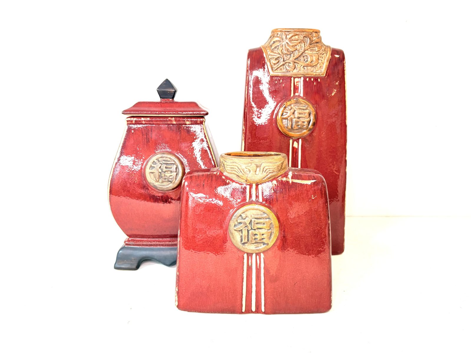 Oriental Bulbose Red Vase 1980’s